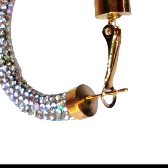 Crystal Iridescent Hoop Earrings NWOT - Picture 3 of 4